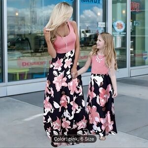 Matching Pink and Black Floral Dresses for mother and child ! Mother’s Day gift